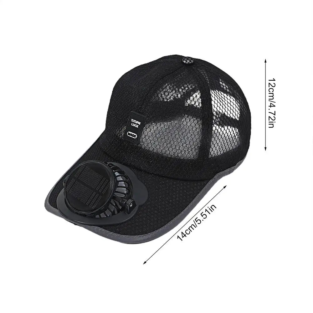 Summer Fan Sunhat Women Men Fan Baseball Hat Strong Wind Cooling Sun Protection Fan Solar Charging FanCap Oasis Select Black