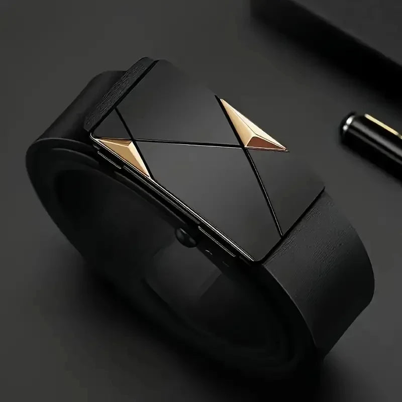Fashion men's PU leather belt-fashion life, leisure, party, festival, work, business belt automatic buckle Oasis Select Gold 120cm