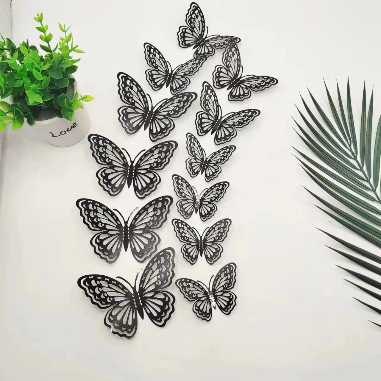 12Pcs 3D Hollow Butterfly Wall Decal Mirror Wall Stickers For Kids Room Home Wall Decoration Fridge Sticker Wedding Party Oasis Select BK 120x100x80mm