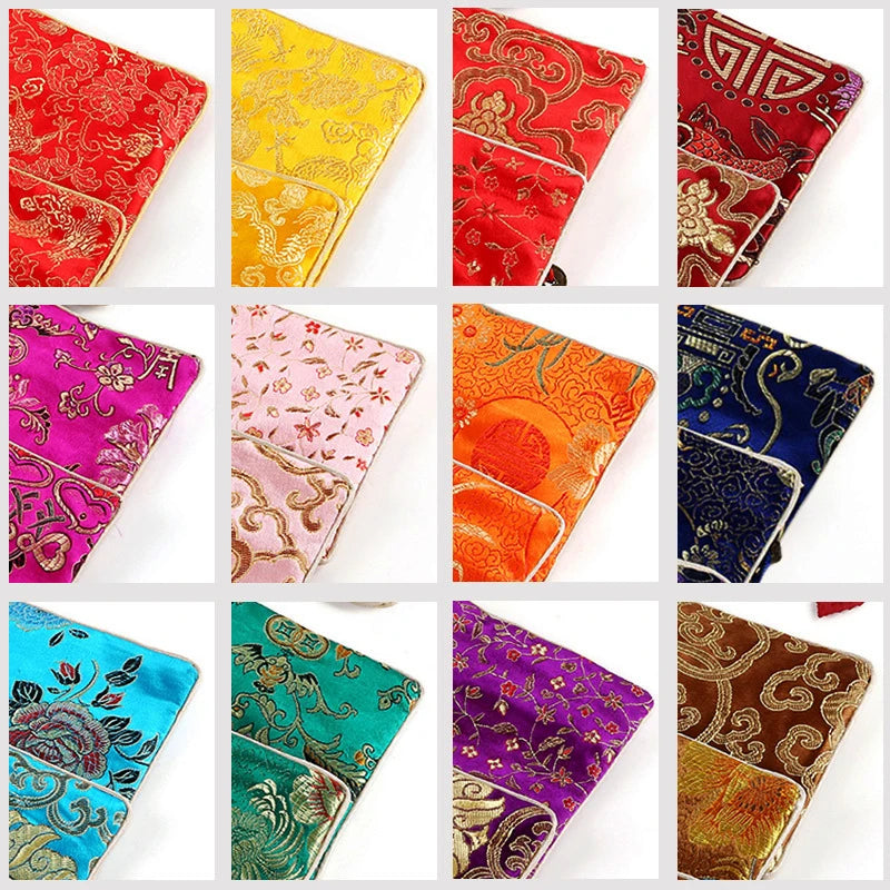 Chinese Brocade Jewelry Storage Bag Handmade Silk Embroidery Padded Small Zipper Tassel Jewelry Organizer Pouch Satin Gift Bag Oasis Select