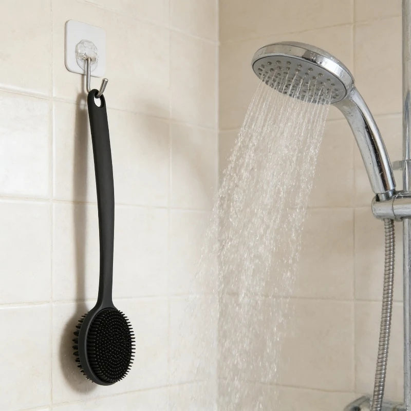 38cm Silicone Back Scrubber Brush for Shower Long Handle Body Deep Cleansing and Exfoliating Massage Double-Sided Soft Bristles Oasis Select