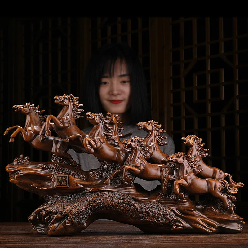 Painted eight horse decorations Chinese Zodiac horses modern Chinese Style TV cabinets porch office decorations Oasis Select