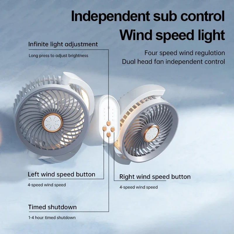 URGGU Y6 Dual Head USB Clip & Desk Fan with Timer & Light