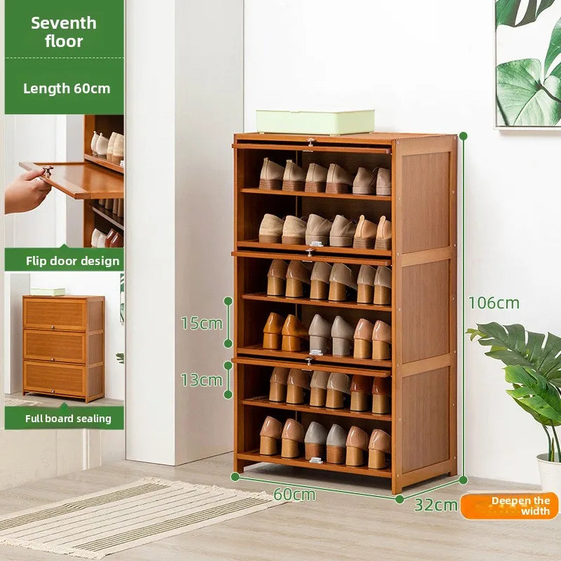 Shoe cabinet storage rack household modern door large capacity simple space saving ultra-thin solid wood Oasis Select Seven floors 60 long