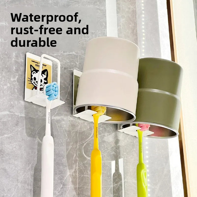 Toothbrush & Toothpaste Holders Wall Mounted Drain Storage Rack No Punch Hole Wall Toilet Mouthwash Cup Rack Cute Cartoon Simple Oasis Select