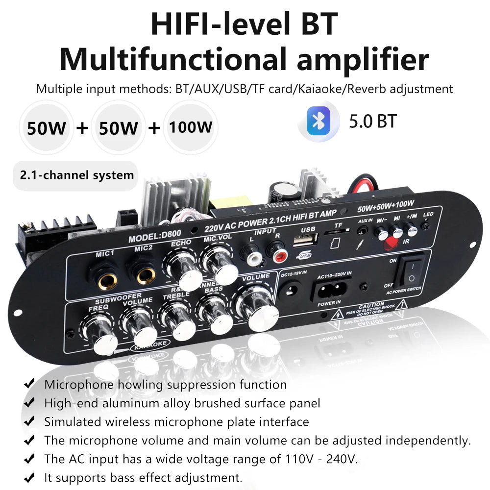 Bluetooth 5.0 Digital Amplifier Board 2.1 Channel 50W*2 100W Large Power Output for Home Sound Systems Adjustable Bass Treble Oasis Select
