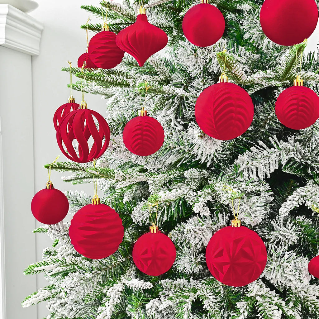 36PCS Flocked Christmas Ball Ornaments Velvet Pendant Christmas Tree Decoration Holiday Decoration for Christmas, New Year Oasis Select