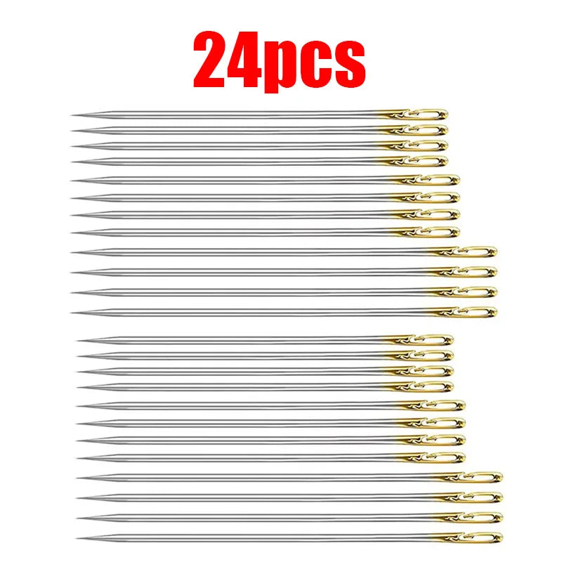 12/72pcs Side Hole Blind Sewing Needles Elderly Needles Hand Sewing Stitching Pin Stainless Steel DIY Home Self Threading Needle Oasis Select 24pcs