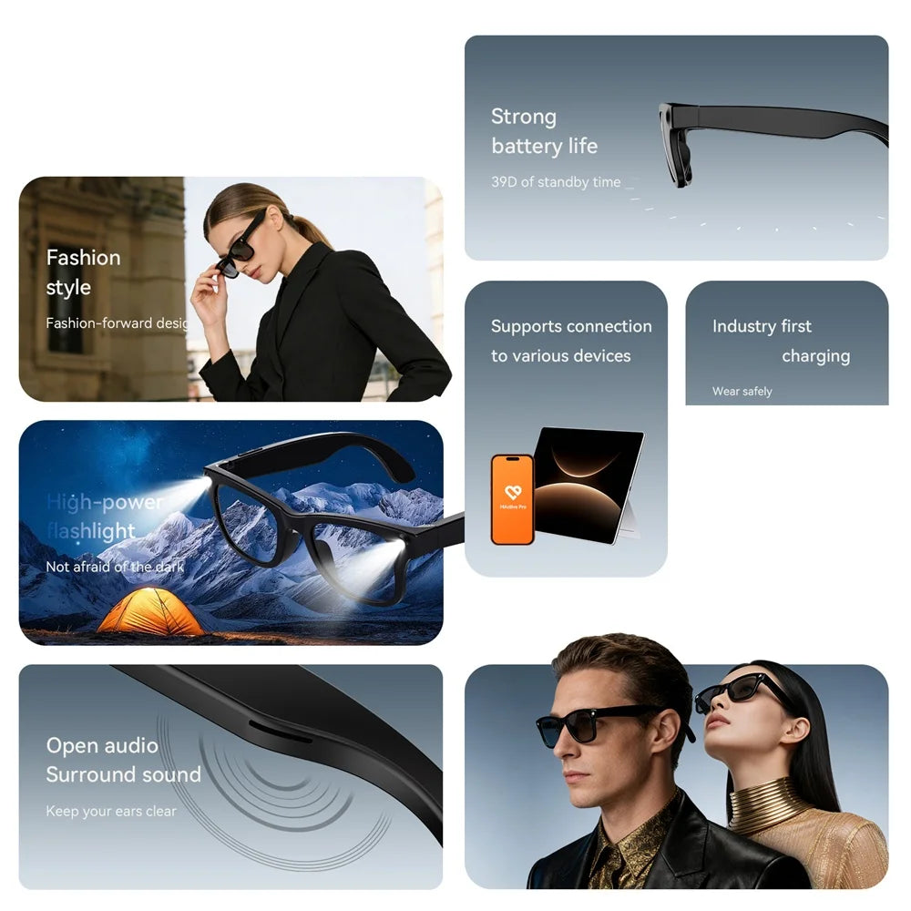 Flashlight Audio And Video Recording Eyeglasses Music HD Camera Smart Glasses For Women Men Simultaneous Translation Eyewear Oasis Select