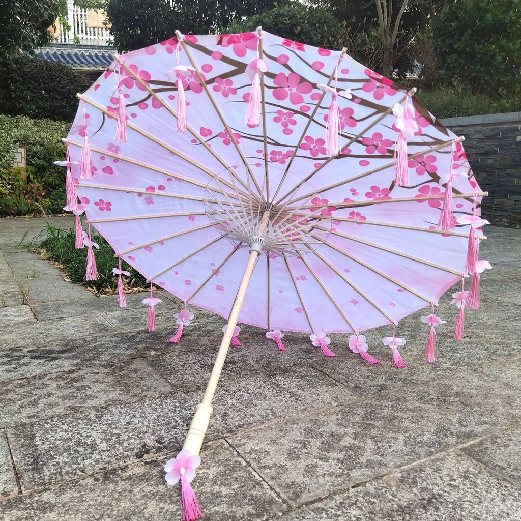 Antique Hanfu Fringe Umbrella Performance Photo Props Dance Silk Umbrella Craft Ancient Point Oiled Paper Umbrella Oasis Select Solid Wood 23 16K