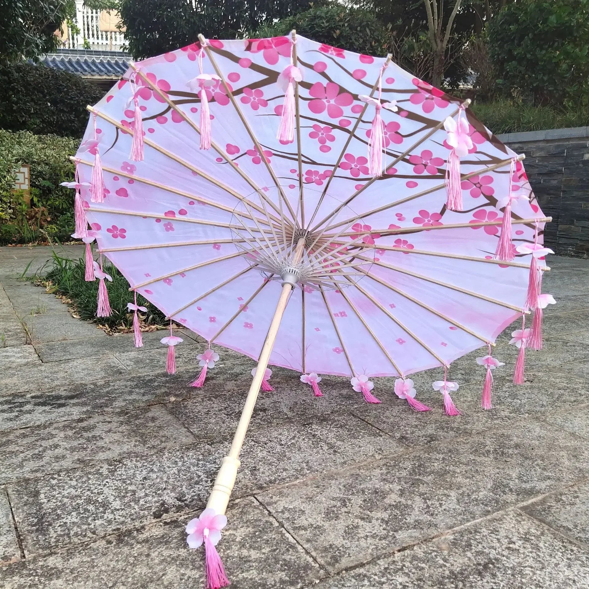 Antique Hanfu Fringe Umbrella Performance Photo Props Dance Silk Umbrella Craft Ancient Point Oiled Paper Umbrella Oasis Select Solid Wood 23 16K