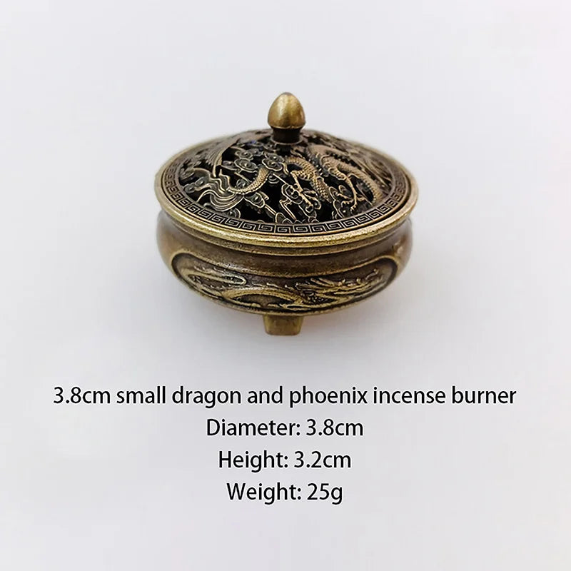 Antique Pocket Dragon Phoenix Incense Burner Hollow Incense Mini Ornaments Chinese Ancient Tea Desk Decor Office Decoration Oasis Select MR-05