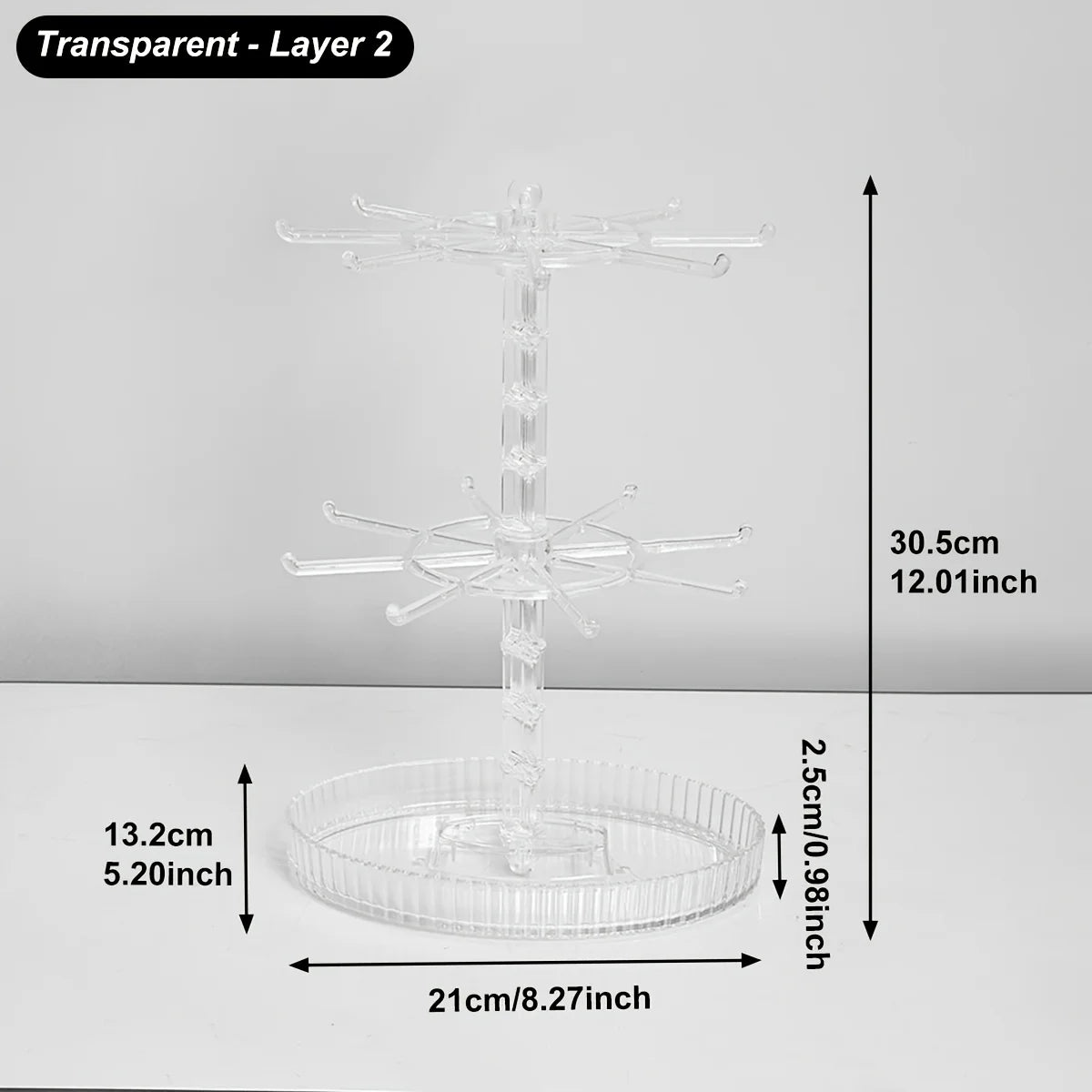 1pc rotatable 2-tier/3-tier jewelry display stand multi-functional hanging earringsrings bracelets watches accessories organizer Oasis Select 2layer-transparent