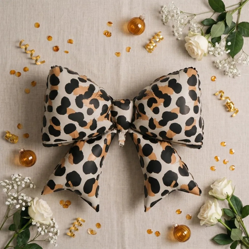Leopard Print Foil Bow Balloons 2pcs – Party & Wedding Décor