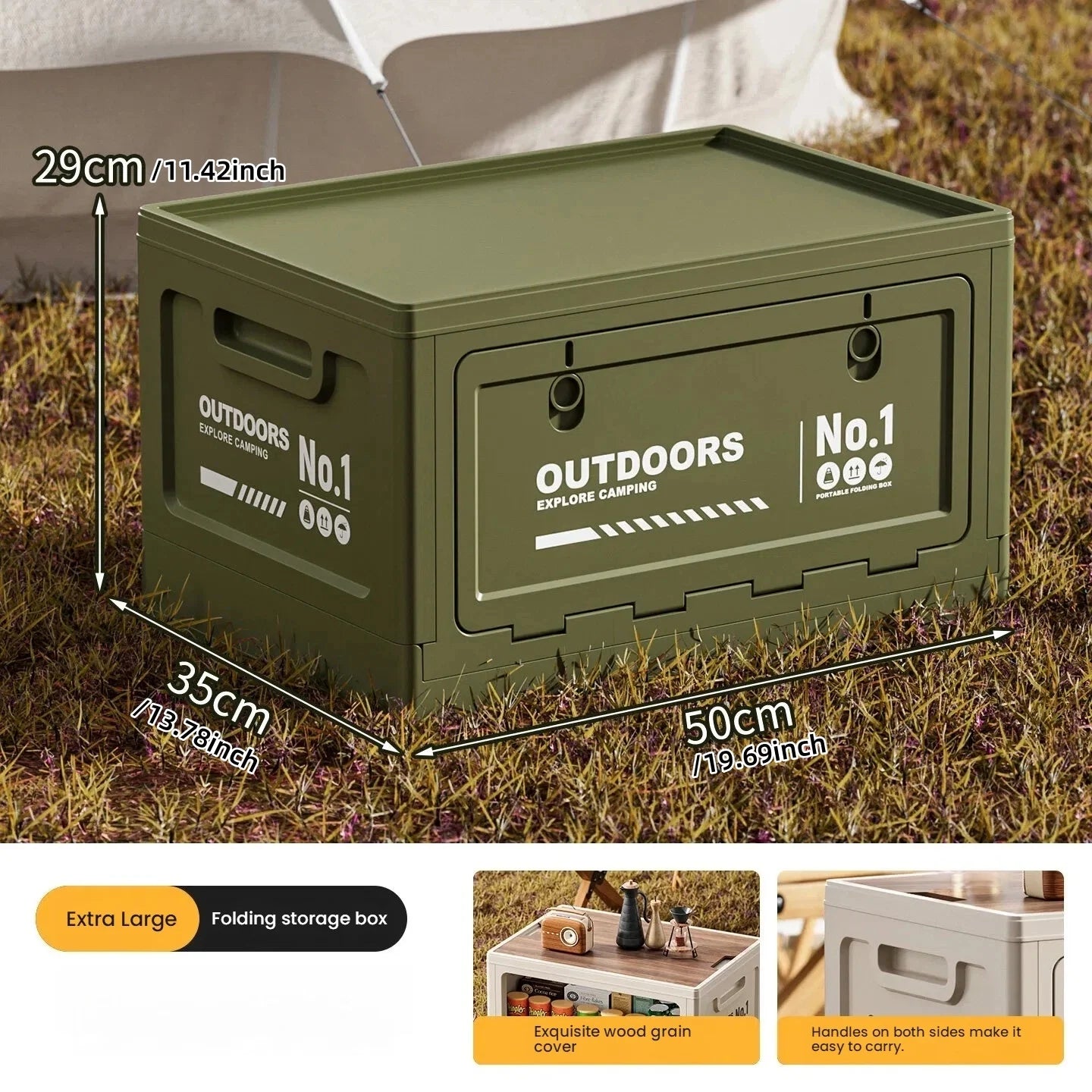 Rechargeable storage box, vehicle storage box, car trunk organizer box, large-capacity outdoor folding storage box Oasis Select Large green