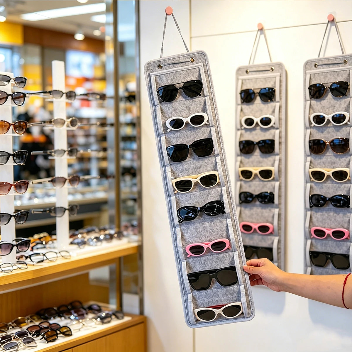 1pc8 grid wall mounted glasses display storage hanging bag multi grid sunglasses fashionable glasses sorting and storage rack Oasis Select