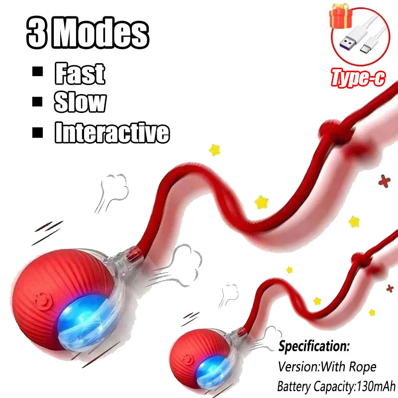 Cat Interactive Ball Training Self-moving Kitten Electric Cat Ball Toys Electronic Automatic Rolling Magic Ball Toys for Cat Oasis Select 2PCS-Rope-Red