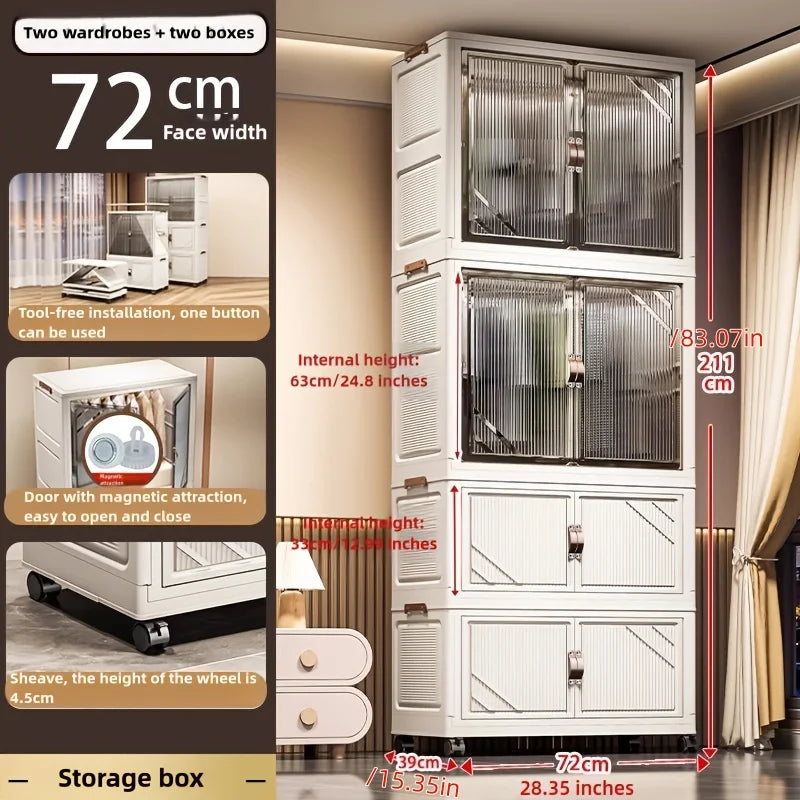 72cm Wide Foldable Storage Cabinet with Rolling Wheelsfor Clothes/Toys – Bedroom/Living Room/Bathroom Organization Oasis Select 2 Cabinets 2 Boxes