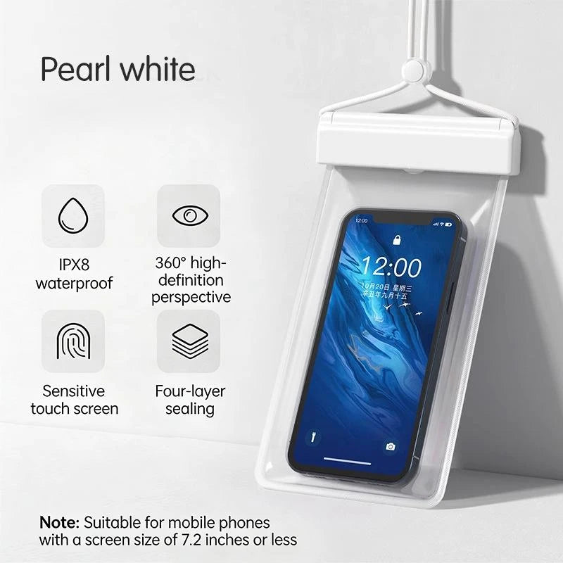 SUSU Universal Transparent Waterproof Touchscreen Phone Pouch Outdoor Diving And Swimming Crossbody Phone Case Oasis Select White