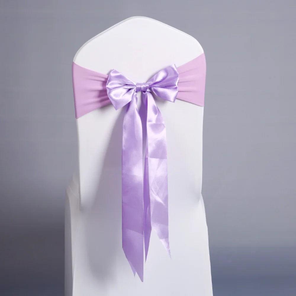 Wedding Decoration Spandex Chair Sashes Ready Made Bow Tie No Need To Tie Stretch Bands BIrthday Party Holiday Hotel Festival Oasis Select Light Purple