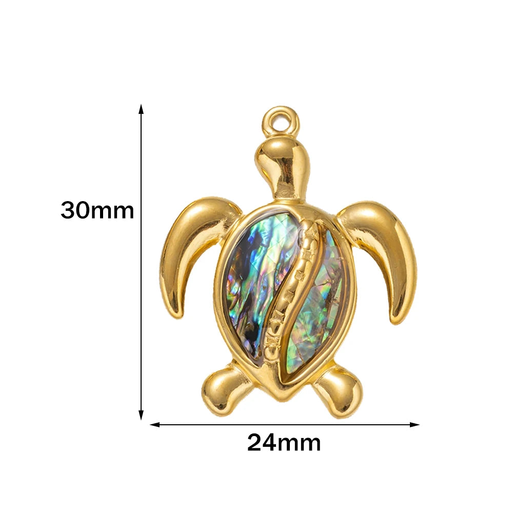 2PCs Ocean Series 304 Stainless Steel & Shell Charms For DIY Jewelry Making Gold Color Sea Turtle Animal Conch Pendant Necklace Oasis Select Turtle Blue 24x30mm