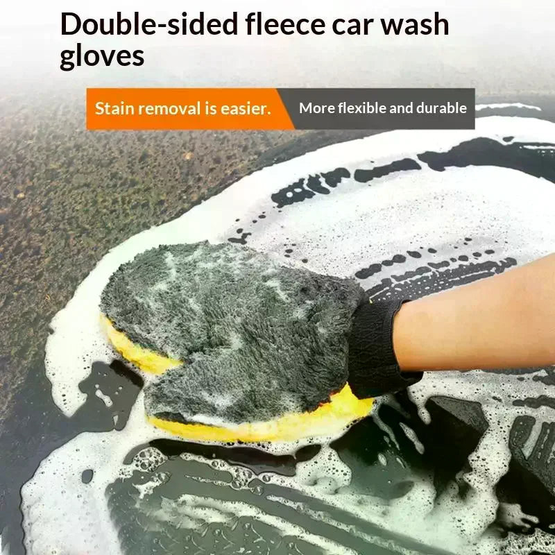 1/2 Pcs Microfiber Car Washing Glove Double-Faced Thickened Coral Fleece Cleaning Brush Gloves Car Detailing Cleaner Care Tool Oasis Select