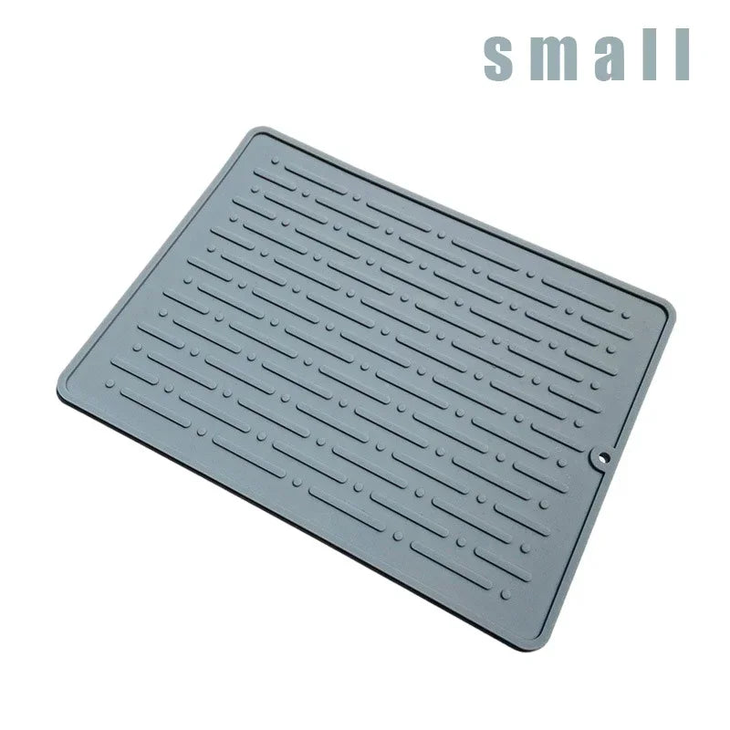 Silicone Dish Cup Drying Mat Anti-slip Sink Countertop Drain Pad Organizer Kitchenware Storage Protective Mat Kitchen Supplies Oasis Select small grey as show
