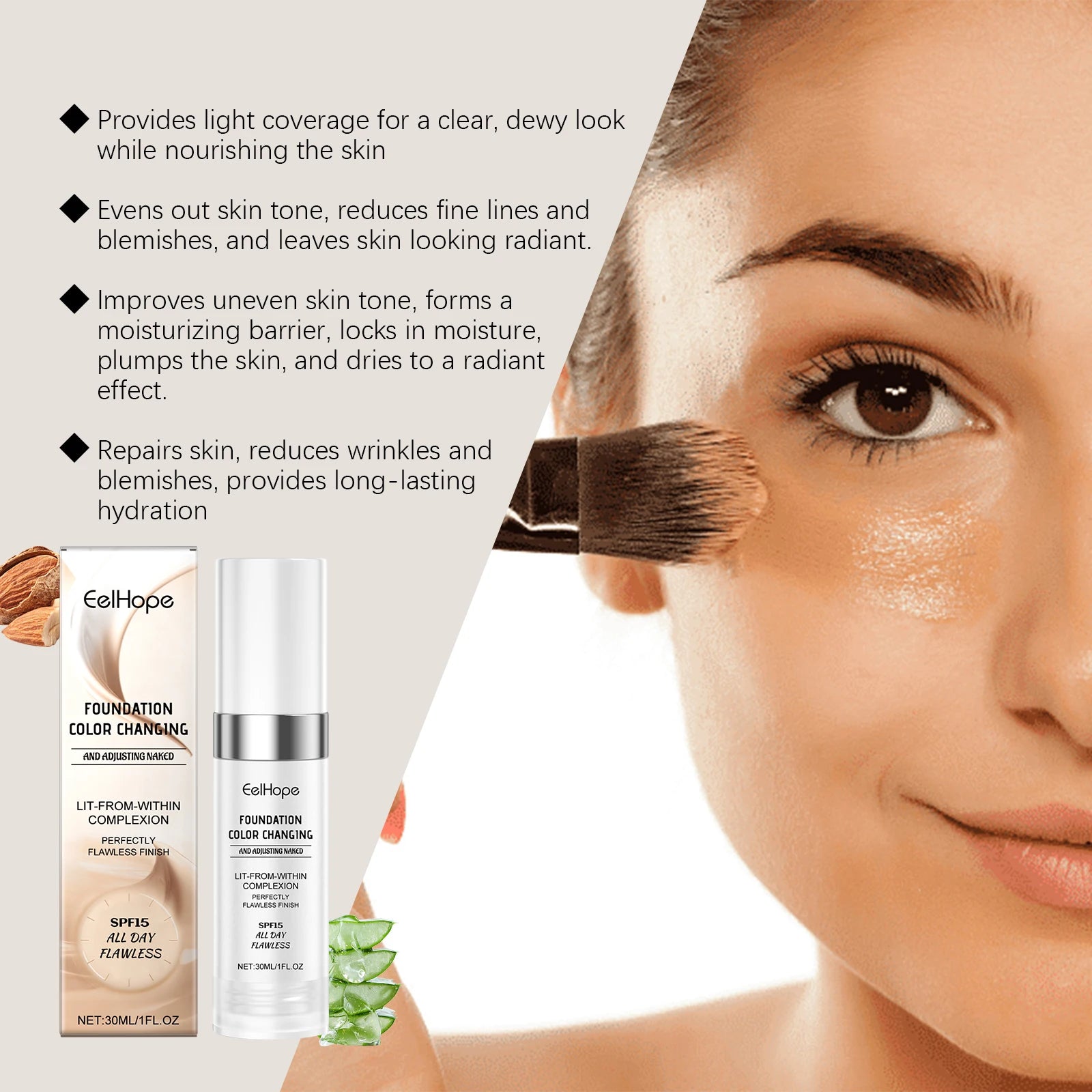 Eelhope Hydrating Liquid Foundation – Dewy Light Coverage 30ml