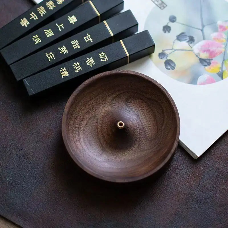 Solid Wood Incense Burner Handmade Tea Ceremony Round Incense Stick Indoor Incense Tray Multi Hole Home Ornament Decor Holder Oasis Select