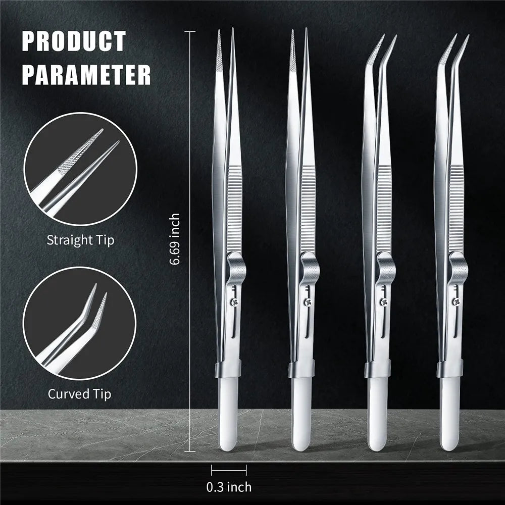 16CM Professional High Precision Stainless Steel Jewelry Tweezers Sandblasting DIY Diamond Gem Jewelry Jeweler's Slotted Buckle Oasis Select