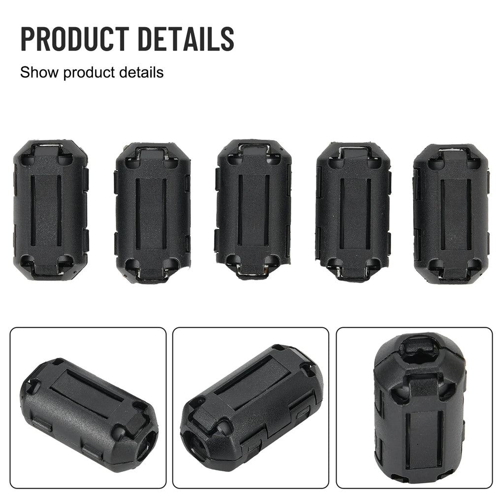 5Pcs 3.5/5/7/9/13mm Toroidal Core Ferrite Bead Clip Choke EMI RFI Noise Filter Clip For USB/Video Cable Power Cord Oasis Select