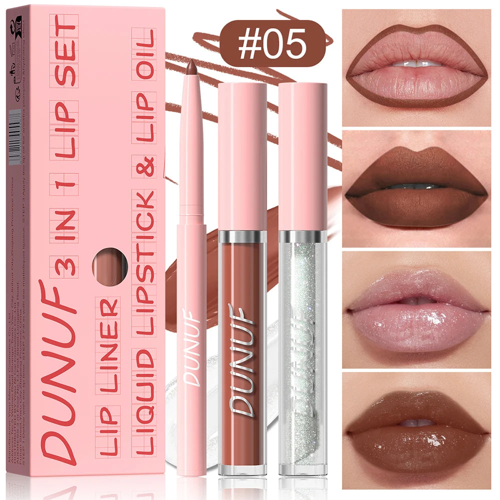 Lip Gloss Lip Liner Lip Oil 3pc/set: Matte Lipstick Waterproof Moisturizing Long Lasting Nude Y2K Christmas Valentine's Day Gift Oasis Select 05