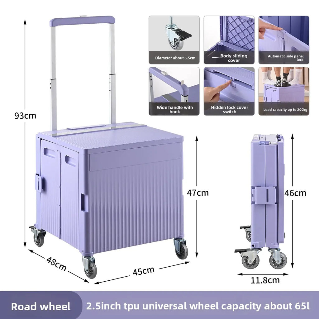 Multi-functional Shopping Cart Folding Light Carry Shopping Cart Camping Trailer Hand Pull Trolley Express Pull Goods Home Oasis Select Purple-D
