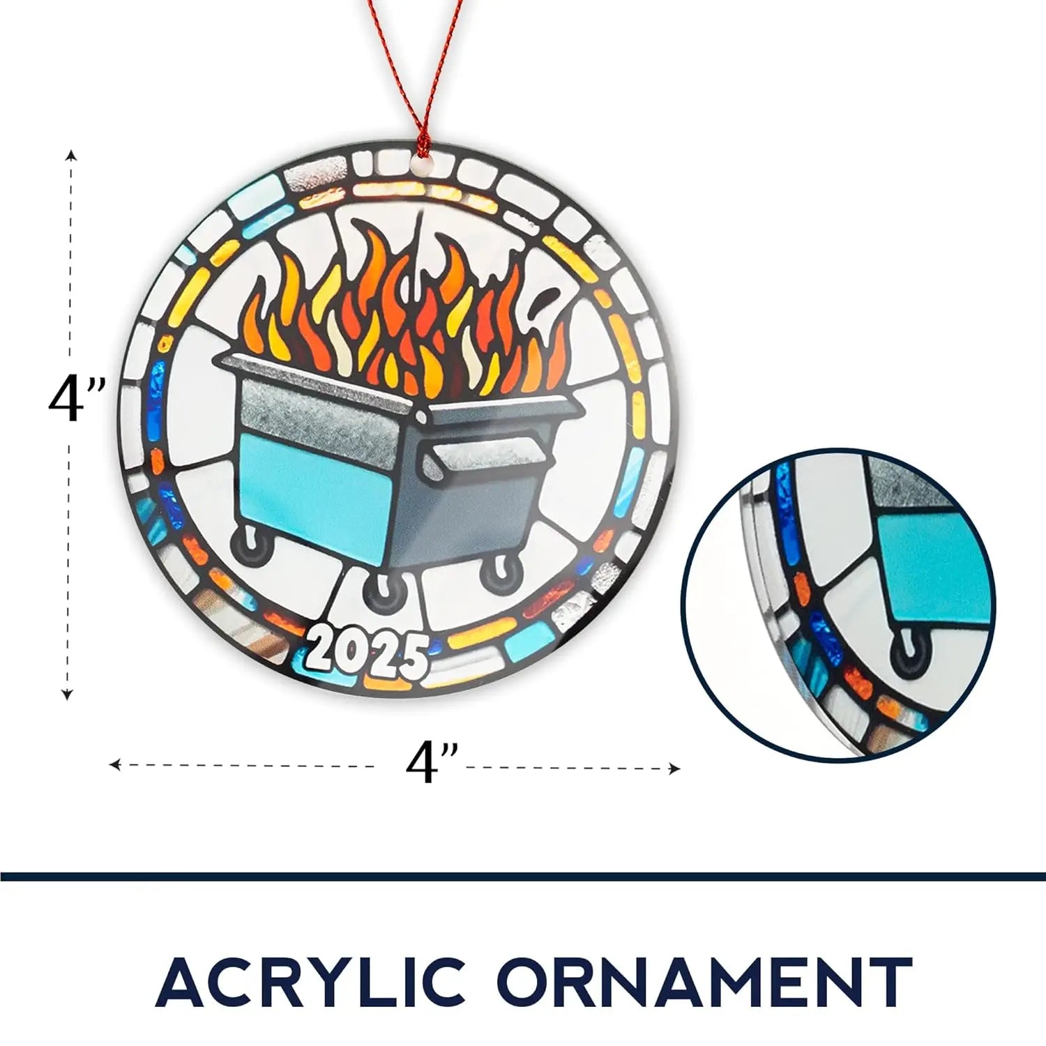 Suncatcher Ornament Acrylic Trash Can Fire Ornament Humorous Festival Pendant Festive 2025 Christmas Decoration For Gag Oasis Select