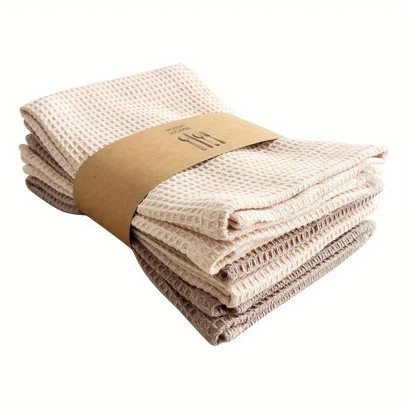 Mixed 4-Pack Modern Waffle Weave Dish Cloths Set - 100% Cotton, Hand Wash Only, Square Kitchen Towels with Hanging Loop Oasis Select
