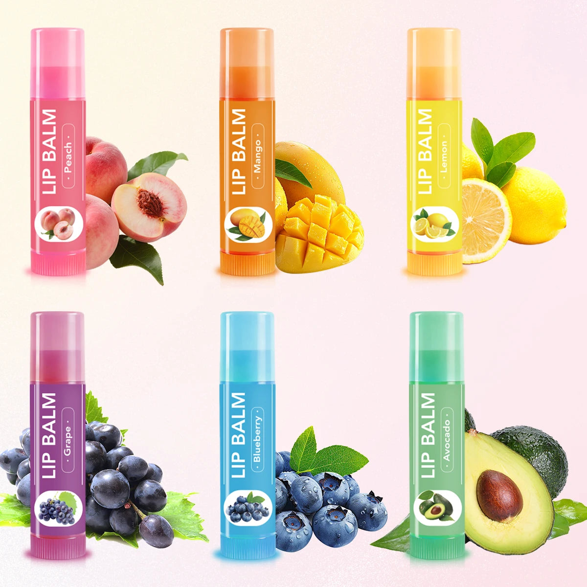 YURHERSU 6-Piece Fruit Lip Balm Set – Fun Gift for Girls Lip Balm Gift Set Oasis Select