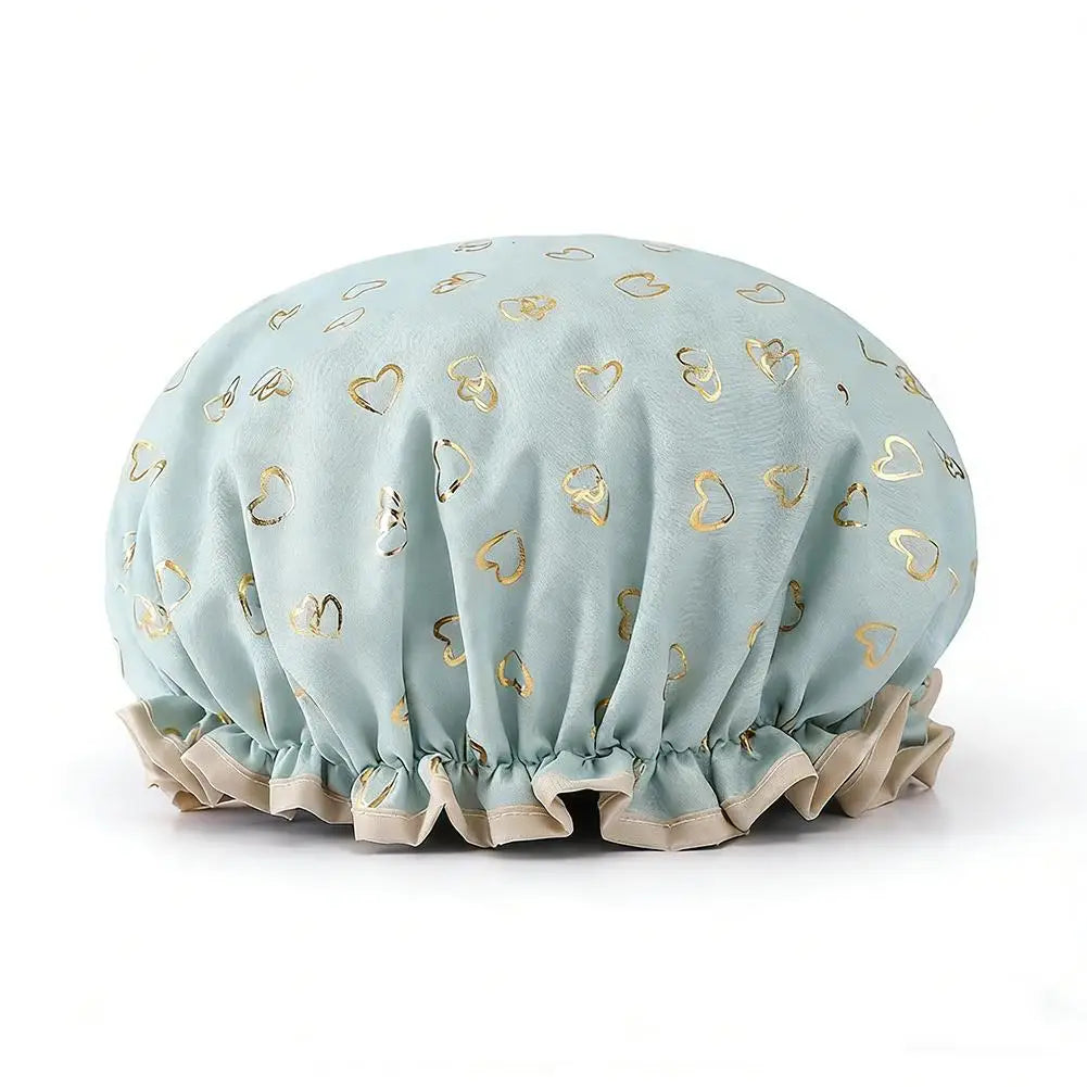 Large Shower Caps For Women, Reusable Waterproof Shower Cap Double Layers Bath Caps With Hair Scrunchies For Long Thick Hair Oasis Select green