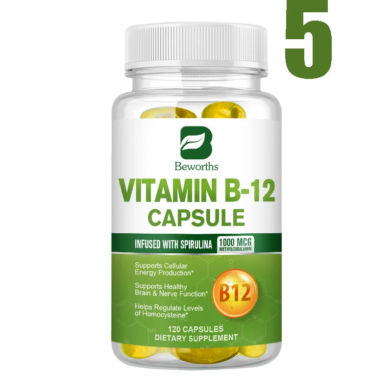 BEWORTHS 1000mcg Organic Vitamin B12 Capsules Support Cellular Energy Production, Brain and Nervous System Health 120PCS Oasis Select 5Bottles United States