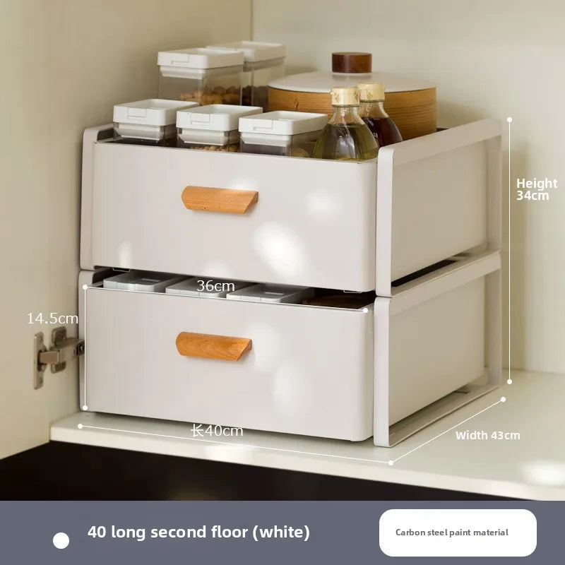 Multi-functional Kitchen Lower Sink Shelf Seasoning Dishes Pull-out Storage Box Sink Storage Rack Cabinet Pull Basket Layer Rack Oasis Select White A-2-40