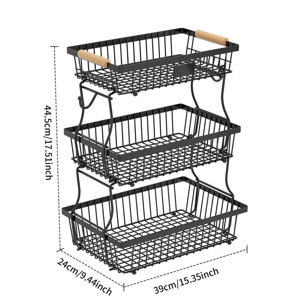Fruit basket restaurant snack storage fruit basket wrought iron kitchen countertop removable fruit and vegetable storage basket Oasis Select Black three layers