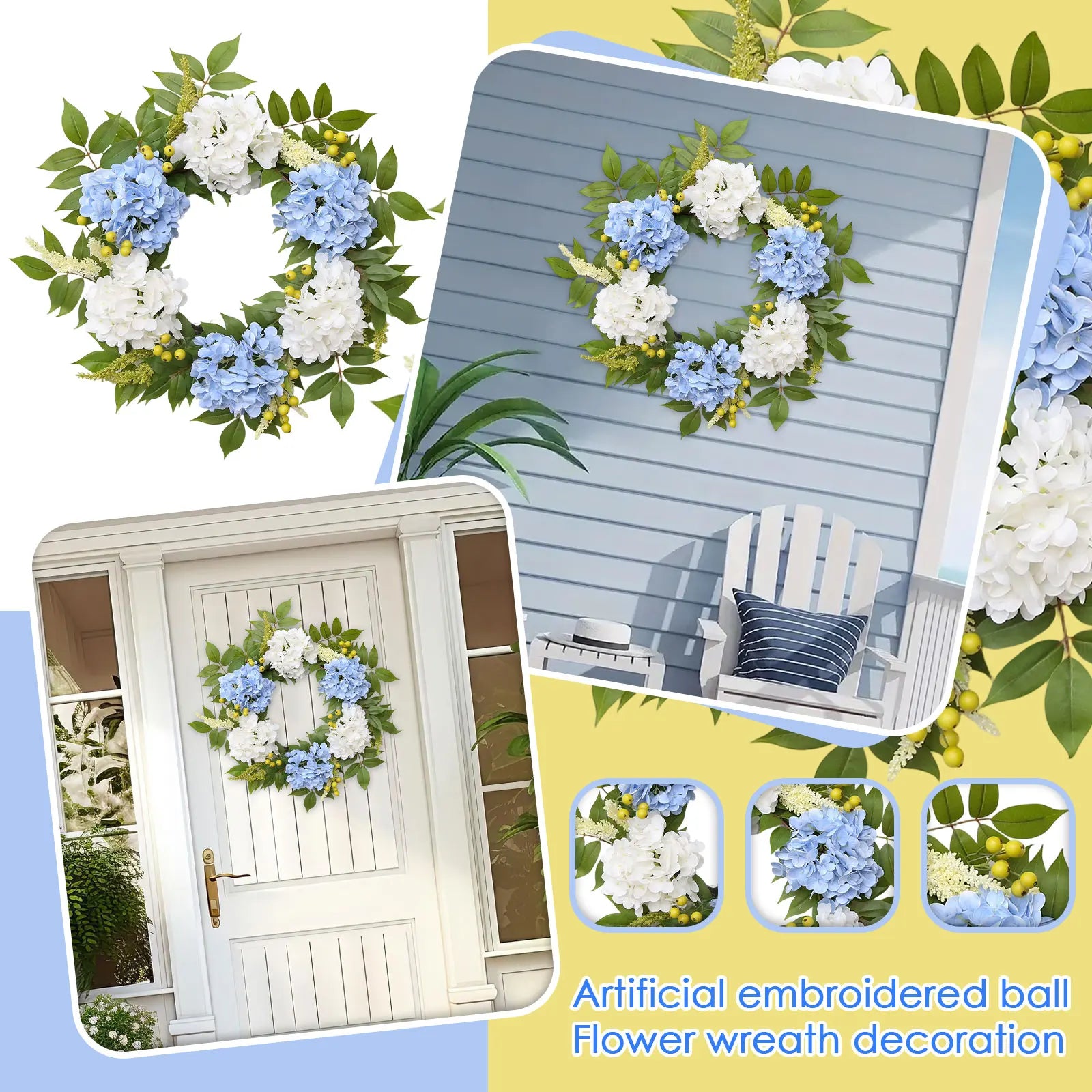 Artificial Hydrangea Wreath – Faux Floral Front Door Decor Decorative Wreath Oasis Select