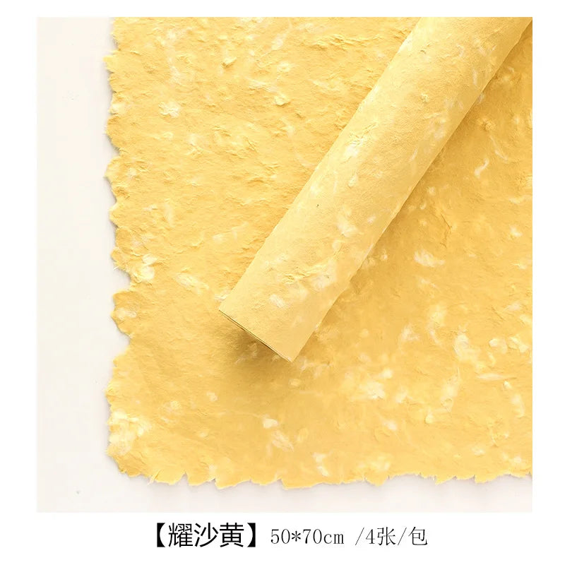 4 Pieces 50 X 70cm Mother's Day Petals Dongba Paper Handmade Retro Texture Packaging Papers Flower Bouquet DIY Packaging Oasis Select Sand Yellow