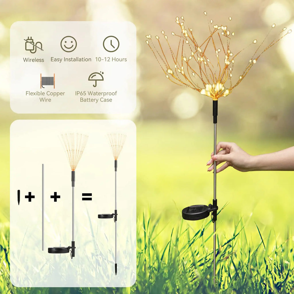1~4PCS LED Solar Power Firework Lights Garden Decoration Fairy Lamp Waterproof Outdoor Dandelion Lawn Light Patio Garden Decor Oasis Select