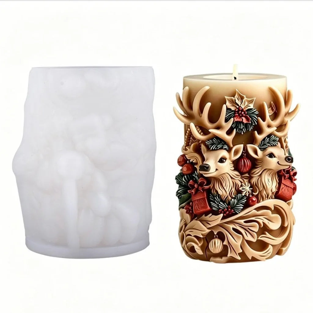 Double Deer Candle Mold Flexible Christmas Candle Mold Cylindrical Silicone Candle Mold Soft For Christmas Home Decoration Oasis Select