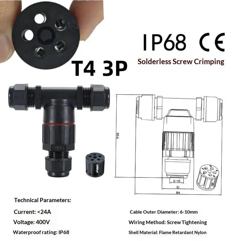 1Pc Quick Screw Push-in Terminal, IP68 Waterproof T-Type Electrical Connector 2/3/4/5 Pin, Wiring Harness Junction Box Connector Oasis Select T4 3PIN 24A