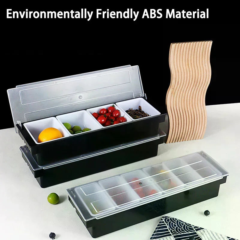 Fruit Box Condiment Container 4-6 Grids With Lid Large Capacity Bar Divided Fruits Bowl Household Seasonin Box Food Storage Oasis Select