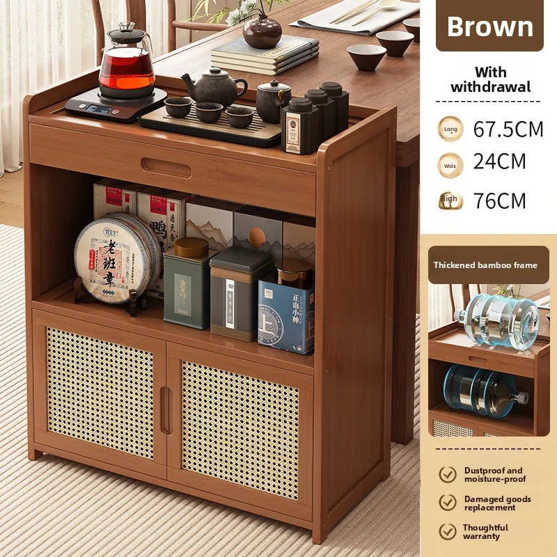 Tea rack, shelf, multi-layer storage tea set display cabinet, tea room, small Bogu rack, solid wood storage locker. Oasis Select Brown 70 long