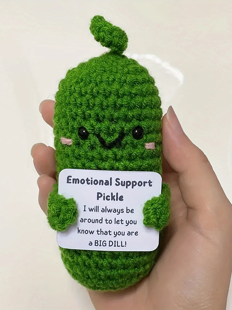 Cute Handmade Plush Doll Knitted Cucumber Décor with Positive Message Valentine's Day New Year Birthday Gift for Kid and Couples Oasis Select