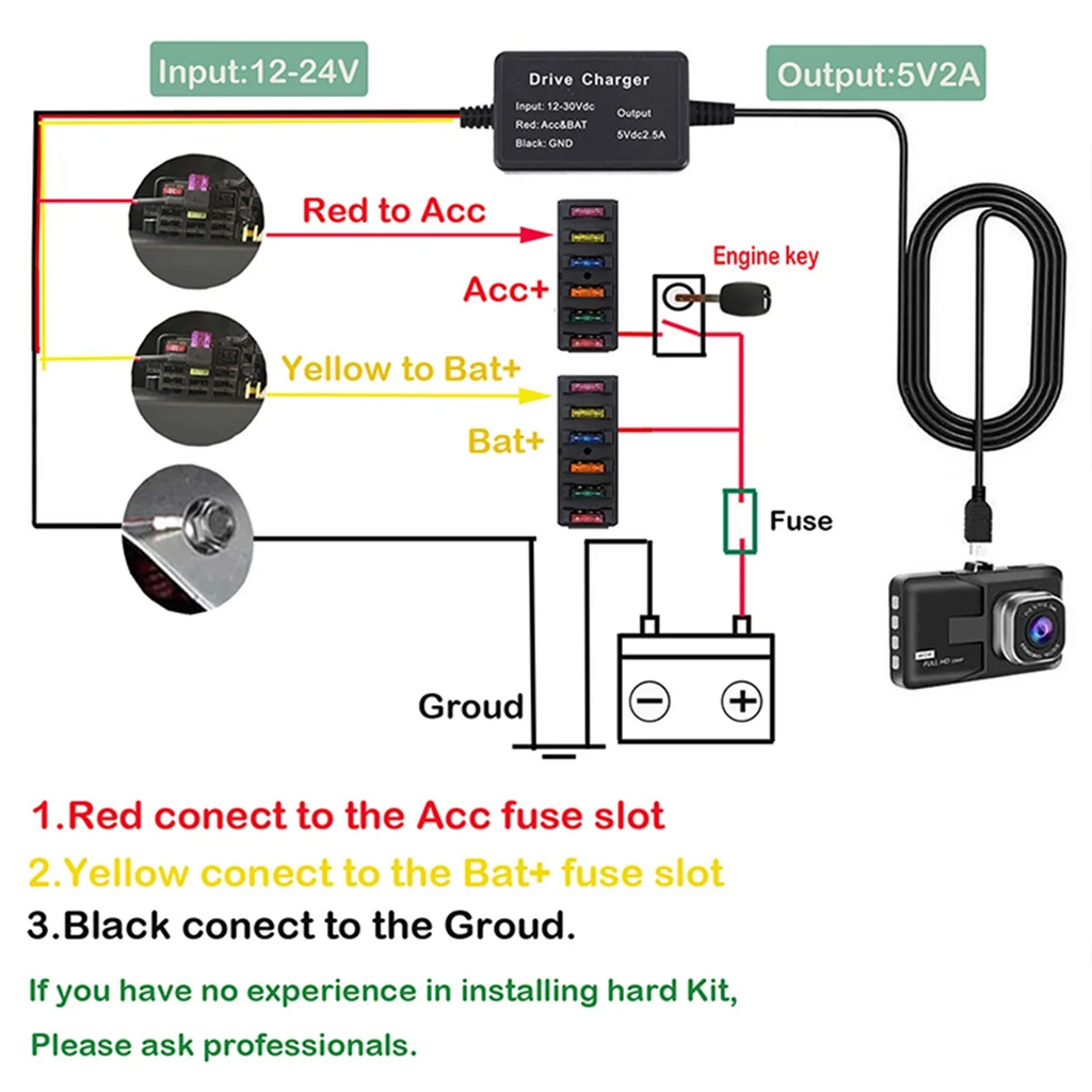 Parking Surveillance Cable for 4K A800S A500S D06 D07 D08 M300 Hardwire Kit UP02 for Car DVR 24H Parking Monitor Oasis Select Default Title