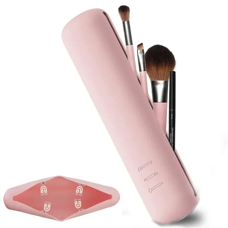 5/3/1Pcs Silicone Makeup Brush Storage Bag Waterproof Makeup Brush Travel Holder Magnetic Portable Cosmetic Bag Multipurpose Oasis Select Light Pink